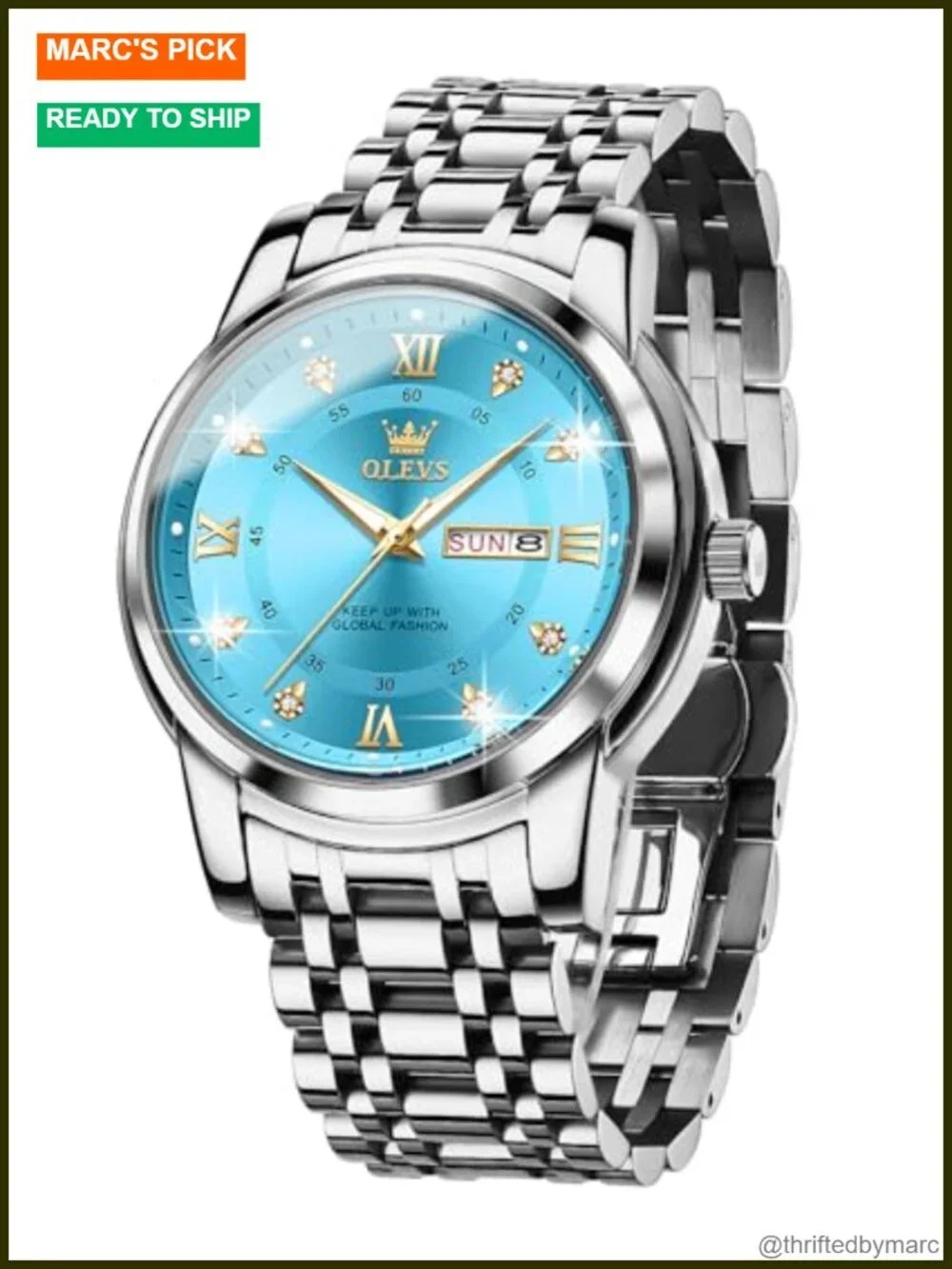 Men's Blue Gold Analog Quartz Stainless Steel Waterproof Luminous Date Watch